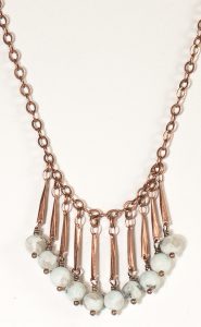 Copper and bead necklace with chain link design.