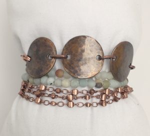 Rustic bracelet with copper and bead accents