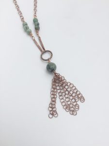 Copper chain necklace with green beads