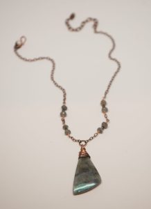 Labradorite pendant necklace with copper chain.