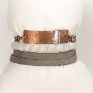 Copper and bead bracelet with gray band