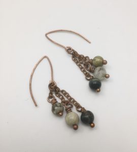 Copper earrings with green stone beads