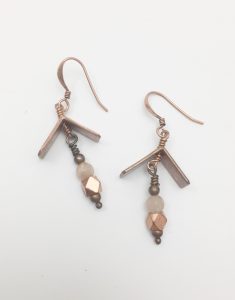 Copper beaded earrings with geometric design