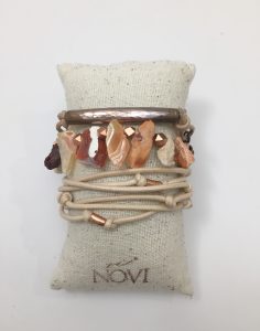 Handmade layered bracelet with stones and beads.