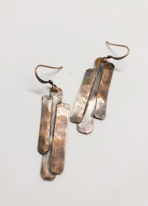 Handmade rustic copper dangle earrings on hooks