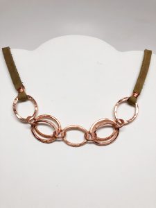 Copper chain necklace with leather straps