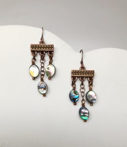 Copper earrings with multicolor shell accents