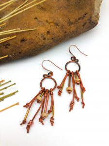 Handmade copper earrings with mixed beads