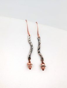 Unique spiral earrings with copper accents