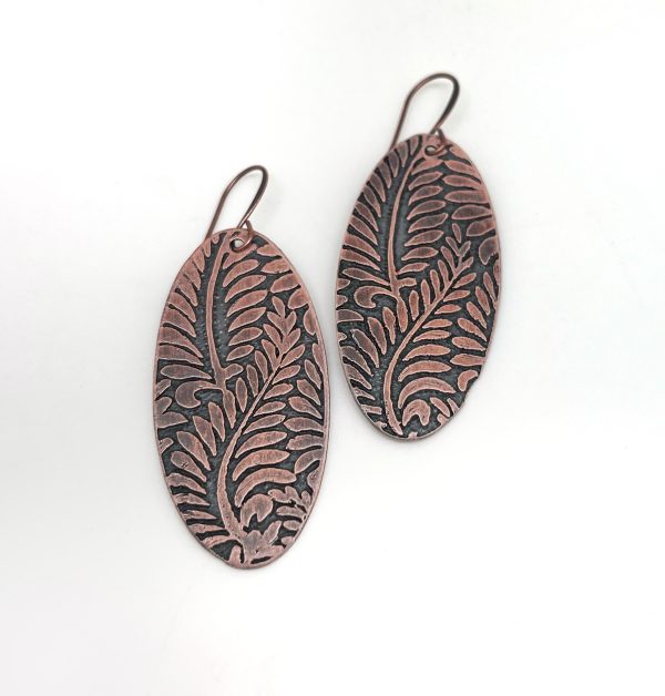 Etched Fern Oval Earrings