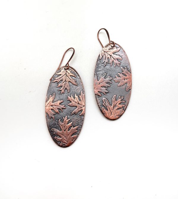 Etched Oak Oval Earrings