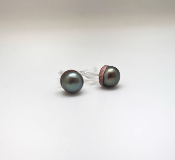 Iridescent Green Pearl Studs